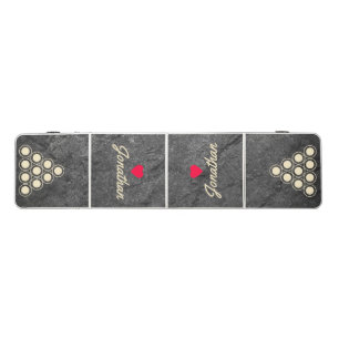 Modern Dark Granite Stone Vintage Heart Signature Beer Pong Table