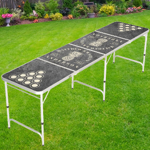 Modern Dark Granite Tropical Pineapple Wedding Beer Pong Table