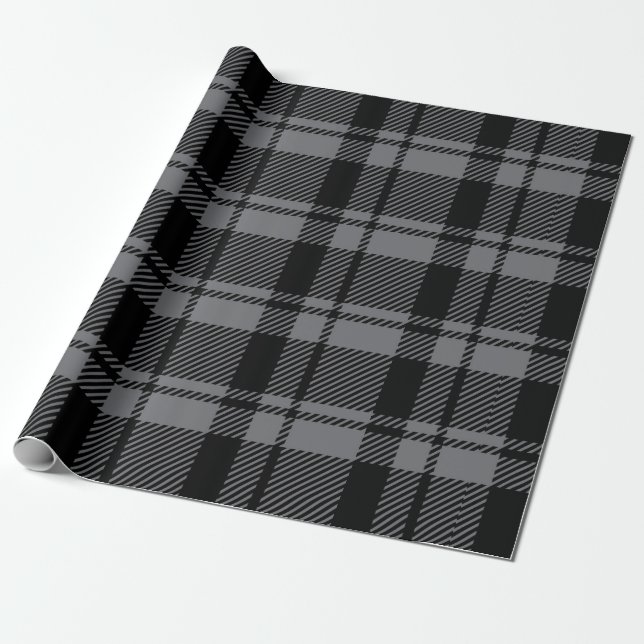 Modern Dark Gray and Black Tartan Plaid  Wrapping Paper (Unrolled)