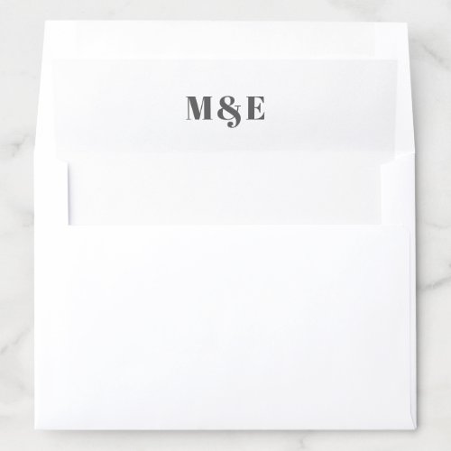 Modern Dark Gray and White Bold Monogram Wedding Envelope Liner