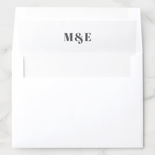 Modern Dark Gray and White Bold Monogram Wedding Envelope Liner (In Envelope)