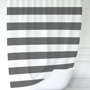 Modern Dark Gray and White Wide Stripes Shower Curtain