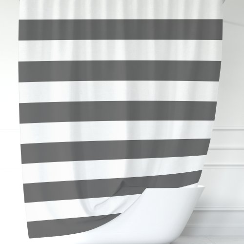 Modern Dark Gray And White Wide Stripes Shower Curtain