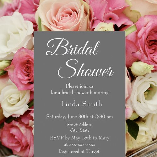 Modern Dark Gray Bridal Shower Foil Invitation
