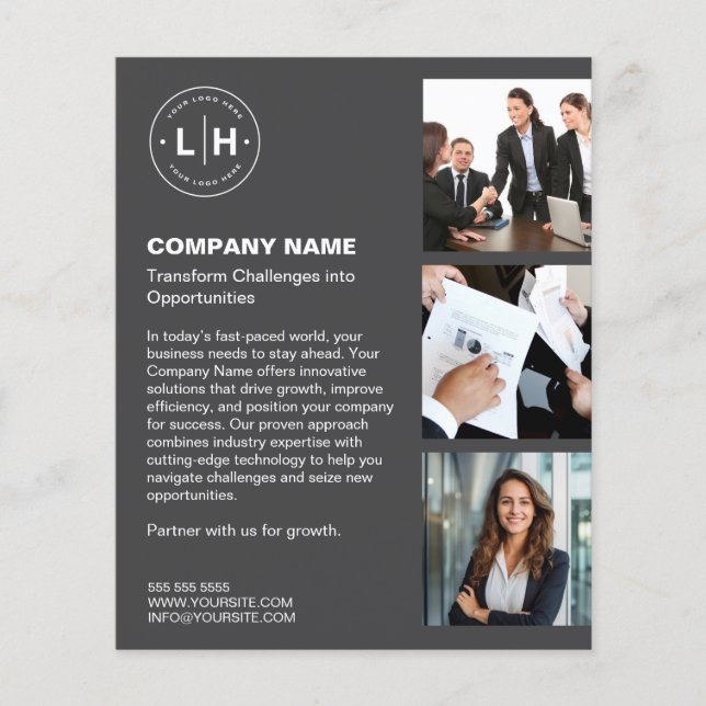 Modern Dark Gray Custom Logo Photo Business Flyer (Front)