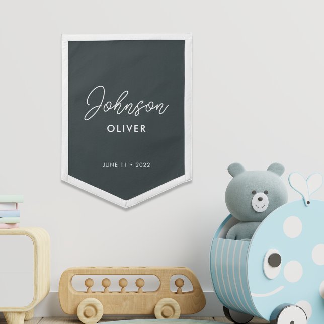 Modern Dark Gray Custom Name Kids Room Wall Pennant (Creator Uploaded)