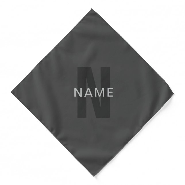Modern Dark Gray Editable Monogram Design Template Bandana (Front)