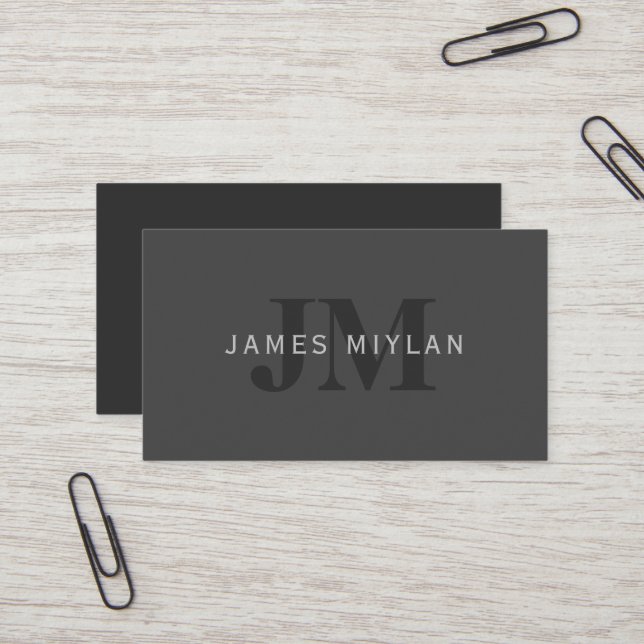 Modern Dark Gray Editable Monogram Design Template Business Card (Front/Back In Situ)