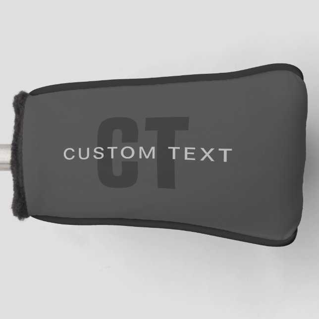 Modern Dark Gray Editable Monogram Design Template Golf Head Cover (Front)