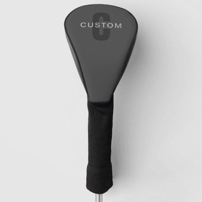 Modern Dark Gray Editable Monogram Design Template Golf Head Cover (Front)