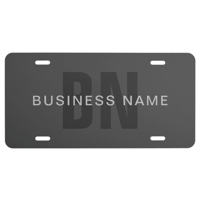 Modern Dark Gray Editable Monogram Design Template License Plate (Front)