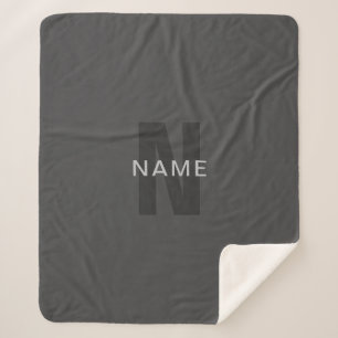 Modern Dark Gray Editable Monogram Design Template Sherpa Blanket