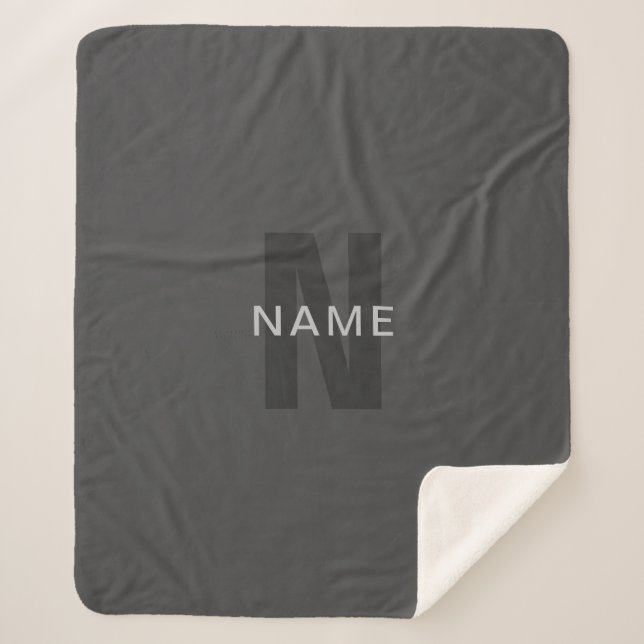 Modern Dark Gray Editable Monogram Design Template Sherpa Blanket (Front)