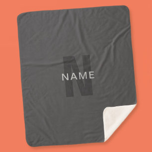 Modern Dark Gray Editable Monogram Design Template Sherpa Blanket