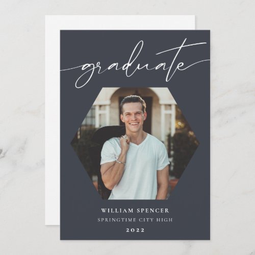 Modern Dark Gray Geometric Photo Graduation Announcement