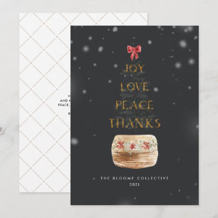 Modern Dark Gray Gold Snow Overlay Typography Holiday Card