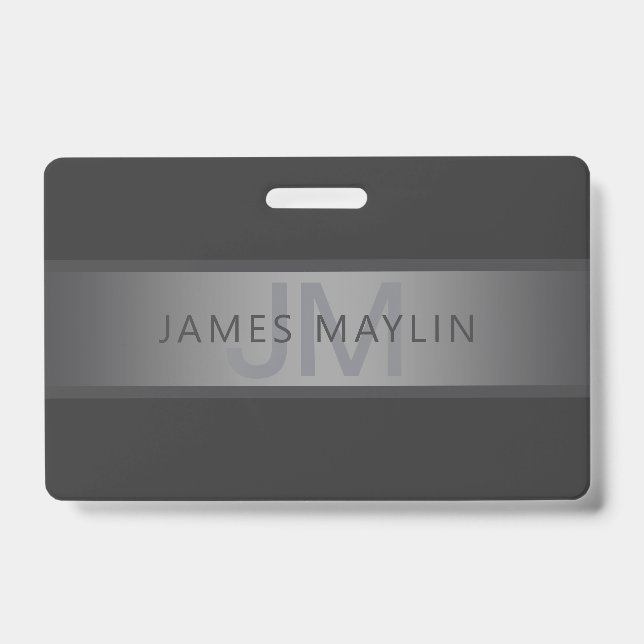 Modern Dark Gray Gradient Name or Business Name  Badge (Front)