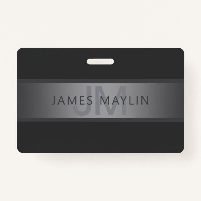 Modern Dark Gray Gradient Name or Business Name  Badge (Front)