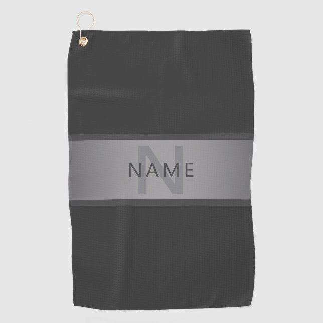 Modern Dark Gray Gradient Name or Business Name  Golf Towel (Front)