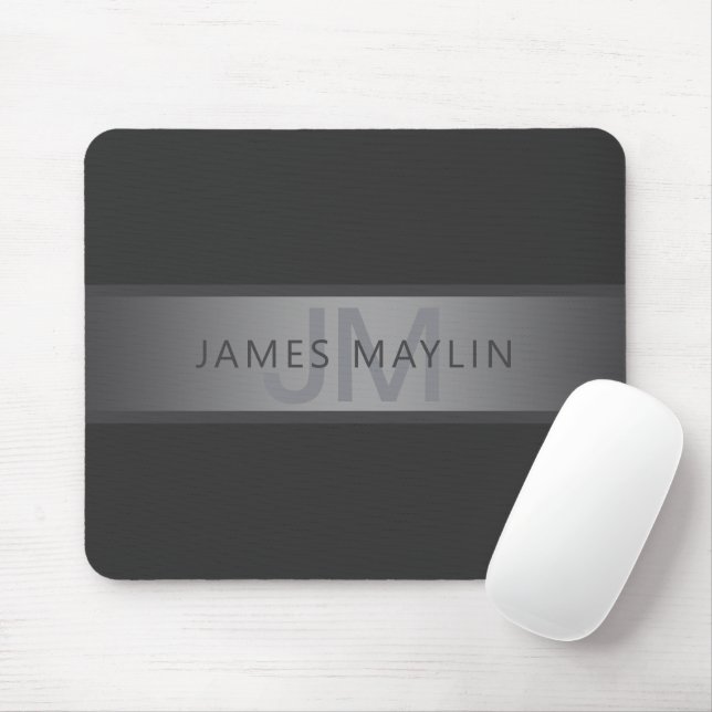 Modern Dark Gray Gradient Name or Business Name  Mouse Pad (With Mouse)