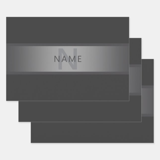Modern Dark Gray Gradient Name or Business Name  Wrapping Paper Sheets (Set)