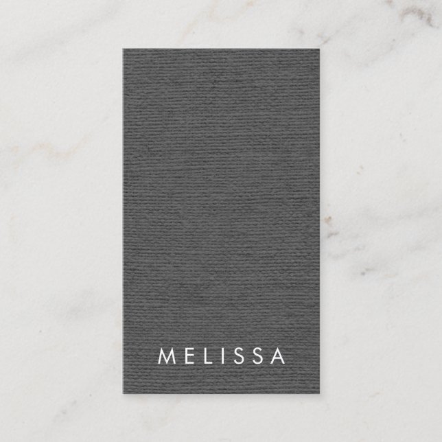 Modern dark gray linen vertical minimalist business card (Front)