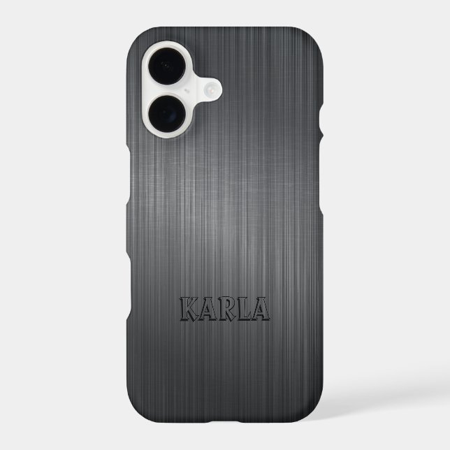 Modern Dark Gray Metallic Texture Monogram Iphone Case (Back)