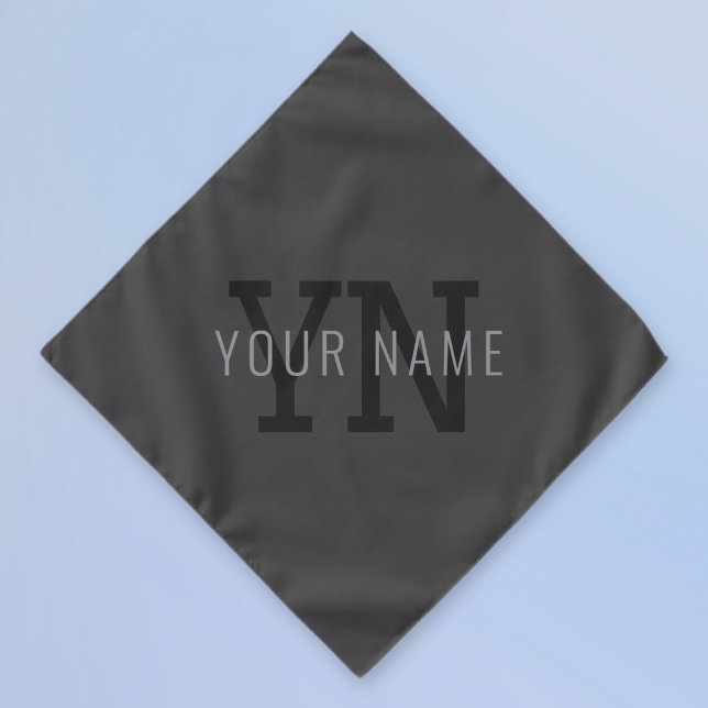 Modern Dark Gray Monogrammed Name (or other text) Bandana (Creator Uploaded)