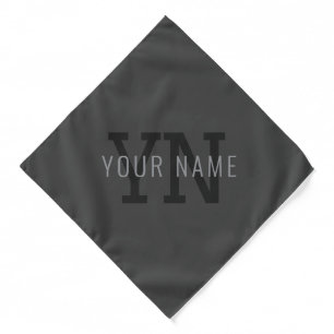 Modern Dark Gray Monogrammed Name (or other text) Bandana