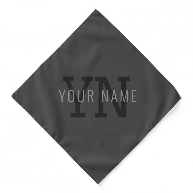 Modern Dark Gray Monogrammed Name (or other text) Bandana (Front)