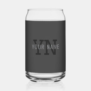 Modern Dark Gray Monogrammed Name (or other text) Can Glass
