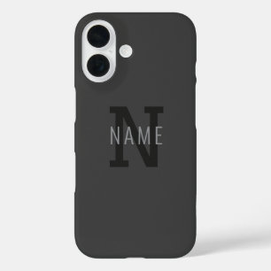 Modern Dark Gray Monogrammed Name (or other text) iPhone 16 Case