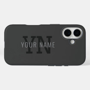Modern Dark Gray Monogrammed Name (or other text) iPhone 16 Case