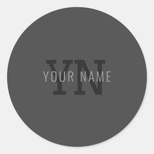 Modern Dark Gray Monogrammed Name (or other text) Classic Round Sticker