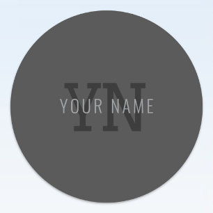 Modern Dark Gray Monogrammed Name (or other text) Classic Round Sticker