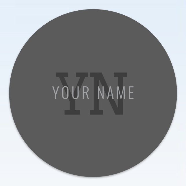 Modern Dark Gray Monogrammed Name (or other text) Classic Round Sticker (Creator Uploaded)