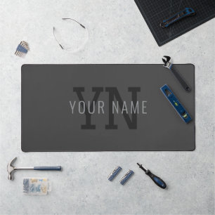 Modern Dark Gray Monogrammed Name (or other text) Desk Mat