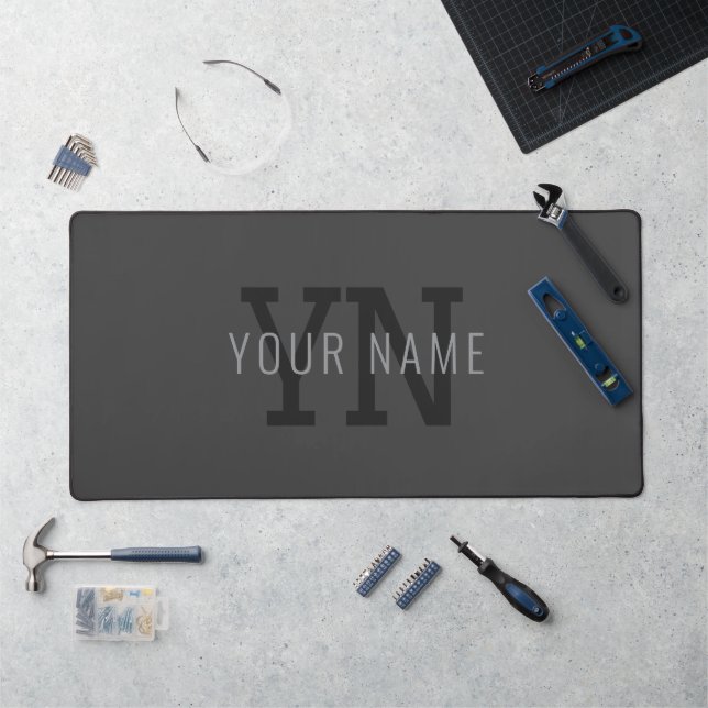 Modern Dark Gray Monogrammed Name (or other text) Desk Mat (Workstation)