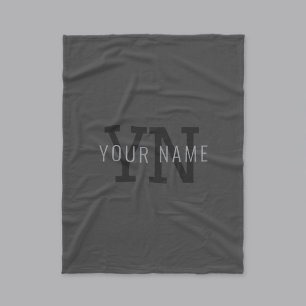 Modern Dark Gray Monogrammed Name (or other text) Fleece Blanket