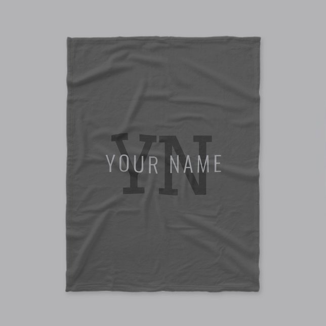 Modern Dark Gray Monogrammed Name (or other text) Fleece Blanket (Creator Uploaded)
