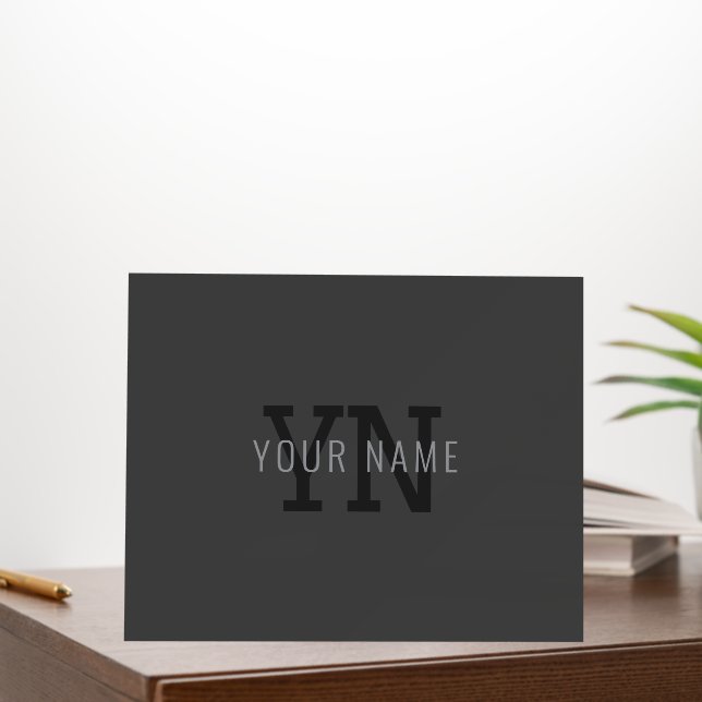 Modern Dark Gray Monogrammed Name (or other text) Foam Board (In Situ (Office))
