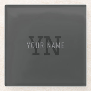 Modern Dark Gray Monogrammed Name (or other text) Glass Coaster