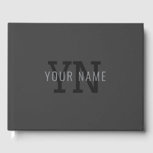 Modern Dark Gray Monogrammed Name (or other text) Guest Book
