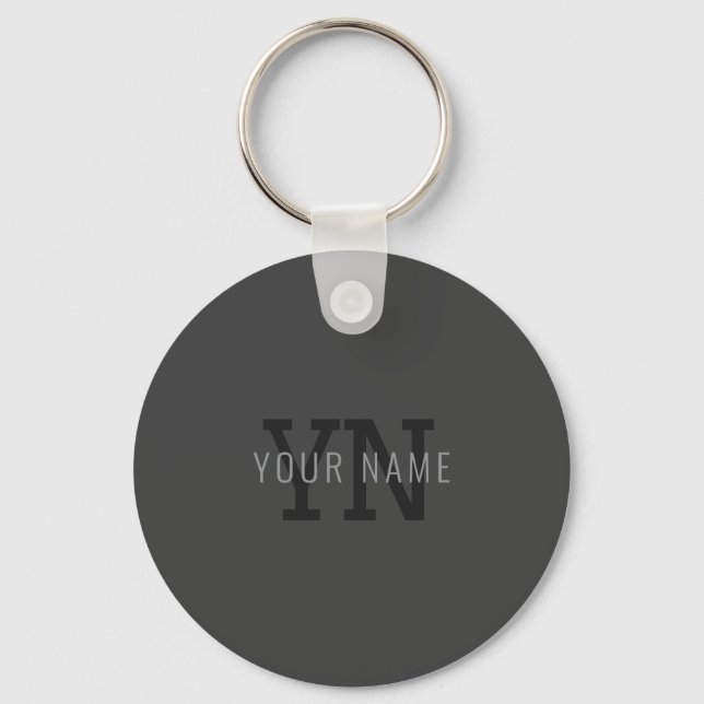 Modern Dark Gray Monogrammed Name (or other text) Keychain (Front)