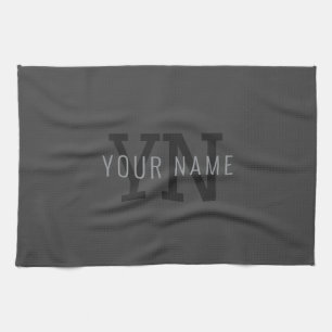 Modern Dark Gray Monogrammed Name (or other text) Kitchen Towel