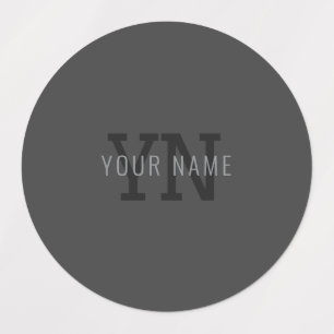 Modern Dark Gray Monogrammed Name (or other text) Labels