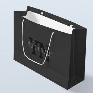 Modern Dark Gray Monogrammed Name (or other text) Large Gift Bag