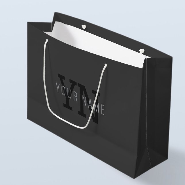 Modern Dark Gray Monogrammed Name (or other text) Large Gift Bag (Creator Uploaded)