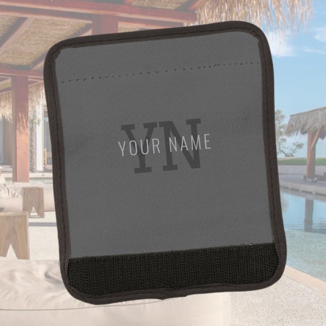 Modern Dark Gray Monogrammed Name (or other text) Luggage Handle Wrap (Creator Uploaded)