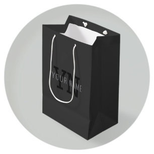Modern Dark Gray Monogrammed Name (or other text) Medium Gift Bag